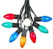 Novelty Lights Multi Hanging Ceramic Christmas String Lights - Retro Fit Traditional C9 Indoor/Outdoor Light Set w/ 25 Mini Bulbs for Roof Lines, Patios & More (Black Wire, 25' Long)