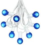 25 Foot G30 Outdoor Patio String Lights with 25 Blue Globe Bulbs – Indoor Outdoor String Lights – Market Bistro Café Hanging String Lights – C7/E12 Base - White Wire