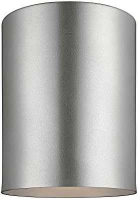Sea Gull Lighting 7813801-753 Cylinders One Outdoor Ceiling Flush Mount Hanging Modern Light Fixture, Painted Brushed Nickel Finish
