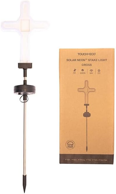 Touch Of ECO Solar Neon Memorial Cross Outdoor Garden Stake Light w/Personalized Picture Frame - Honor Pets, Humans, Graves Cemetery Decorations Markers, Cool White LED Light