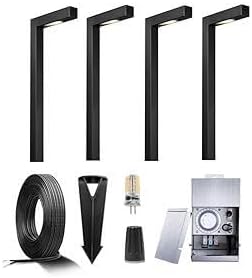 Gardenreet 12V Brass Landscape Black Path Lighting Kit (4 Pack Path Lights) with 75W Low Voltage Transformer and | Lumora