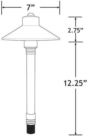 VOLT Flat Hat 12V Brass Mini Path Light (7" Shade, 15" Tall) for Low Voltage Landscape Lighting on Outdoor Pathway, Walkway, Garden, Driveway or Patio