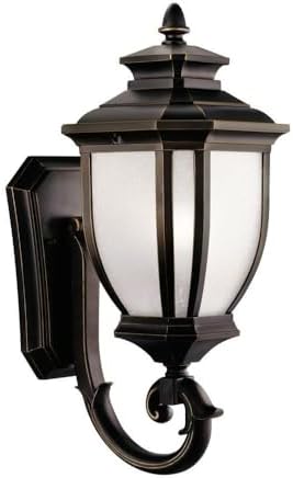 Kichler Salisbury 19.25" 1 Light Outdoor Wall Light with White Linen Glass in Rubbed Bronze