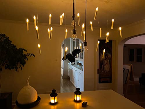 Homemory Hanging Floating Candles with Wand Remote and String, Flying Flameless LED Taper Candles Warm White Light, Battery Operated Window Candles with Wand for Halloween Christmas Party, 12 Pcs