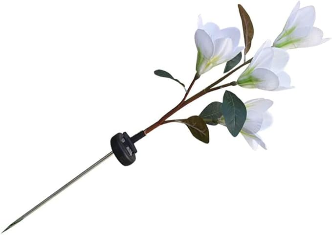 Solar Garden Lights Solar Light Outdoor, Magnolia Flower Lamp Stick Lamp 4 Forks Garden Ground Lamp for Home (Pink Magnolia White Light) (Color : White)