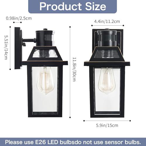 Motion Sensor Porch Light, Dusk to Dawn Outdoor Wall Light, Black, 1 Pack