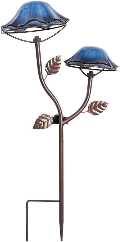 The Lakeside Collection Double Mushroom Solar Stakes - Blue - Garden Figurine Light | Lumora
