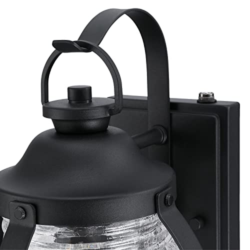 Westinghouse 6120400 Canyon Craftsman-Style One Light Outdoor Wall Fixture with Dusk to Dawn Sensor, Textured Black Finish, Clear Crackle Glass