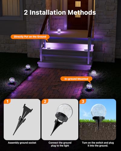 8 Pack 4.72" Multicolor Solar Power Cracked Glass Orb Light Outdoor