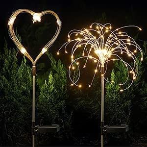 Solar Firework Lights 2Pcs Garden Lights Outdoor Waterproof, 120 LED with 8 Modes Twinkling and Steady-On, Festive daysStarburst Lights for Path, Patio, Yard (Warm White)