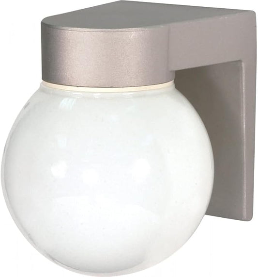 Nuvo Lighting SF77/139 Utility Fixture Die Cast Aluminum Durable Outdoor Wall Mount Porch and Patio Light with White Glass Globe, Satin Aluminum