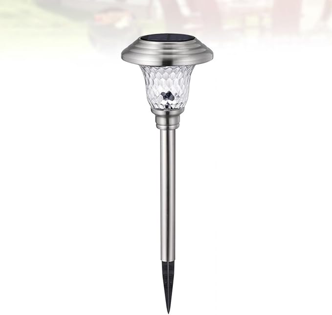 Alasum 2pcs Solar Garden Lantern Stainless Steel Glass LED Landscape Path Lights Outdoor Waterproof Solar Power Standing Stick Lamp for Patio Lawn