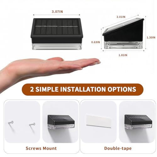 Solar Fence Lights 20 Pack, Outdoor Solar Lights with 3 Color Temperatures, IP65 Waterproof Wide-Angle LED Lighting for Fence, Patio, Yard, Deck, Wall, Garden (Black)