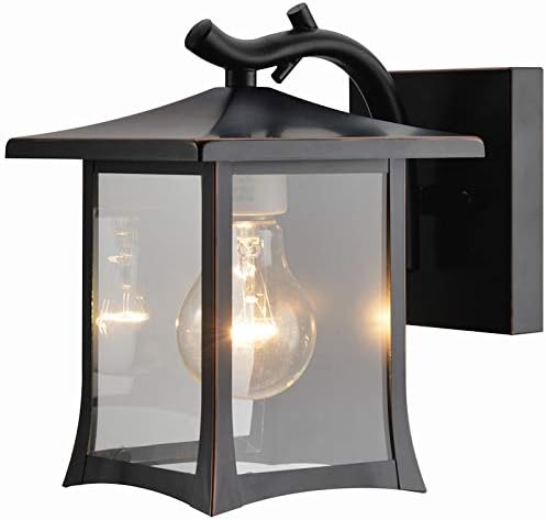 Twin Pack - Designers Impressions 73475 Oil Rubbed Bronze Mission Style Outdoor Patio/Porch Wall Mount Exterior Lighting Lantern Fixtures with Clear Glass