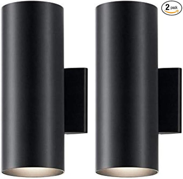 Kichler Cylinders 12" Outdoor Wall Sconce in Black, 2-Light Exterior Wall Light, Cylinder Fixture, (12" H x 5" W) | Lumora