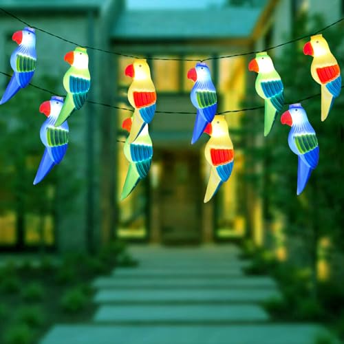 Oviejo Parrot String Lights 8.5Ft Summer Camping String Lights with 10 LED Lights, Tropical Themed Fairy Lights for Luau Party/Beach/Fiesta/Birthday/Tiki Bird Decorations Lights,Green Wire