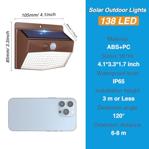 Solar Motion Sensor Outdoor Lights 10Pack,138 LED, Brown-Cool White