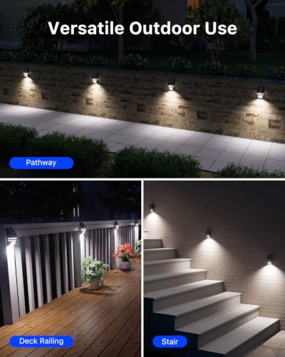 4 Pack Metal Solar Fence Lights Cool White Lamp with Motion Sensor