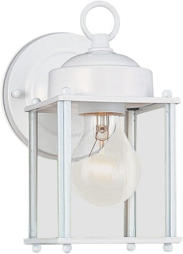Sea Gull Lighting 8592-15 New Castle One-Light Outdoor Wall Lantern with Clear Glass Panels, White Finish | Lumora