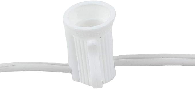 Novelty Lights 250 Feet C7/E12 Socketed Wire Spool, 12 Inch Spacing, White Wire 8 Amp SPT-1 Commercial Grade Reel | Lumora