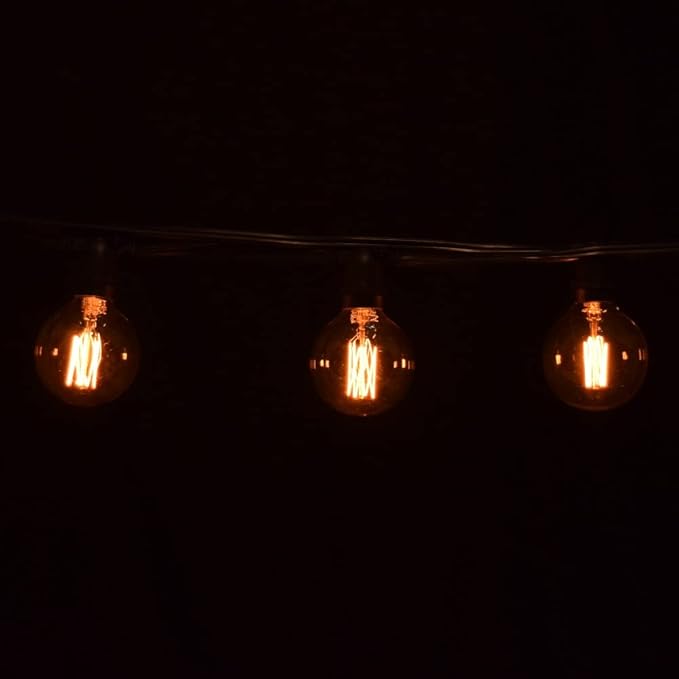 Hometown Evolution, Inc. Commercial Edison Bulb Outdoor String Lights with Hand-Threaded Filament (G60 Lantern Edison - Commercial Black Wire, 50 ft)