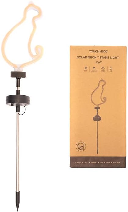 Touch Of ECO Solar LED Neon Cat Stake Light - Warm White - Outdoor Garden Décor, Yard Ornaments, Landscape Lights, Patio Walkway Decoration Gift Idea for Cat Lovers