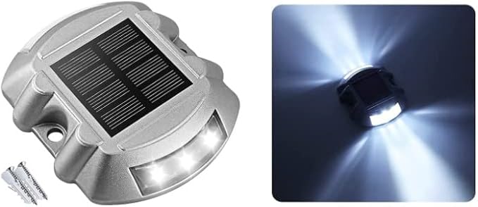 Solar Deck Lights Driveway Dock Lights, 4-Pack Led IP67 Waterproof Outdoor Warning Step Lights (Cool White) for Driveway Dock Sidewalk Garden Pathway Yard