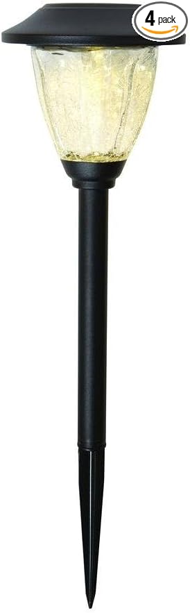 Black Solar LED Crackle Glass Pathway Light Set (4-Pack) | Lumora