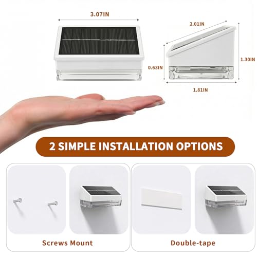 Solar Fence Lights 20 Pack, Outdoor Solar Lights with 3 Color Temperatures, IP65 Waterproof Wide-Angle LED Lighting for Fence, Patio, Yard, Deck, Wall, Garden (White)