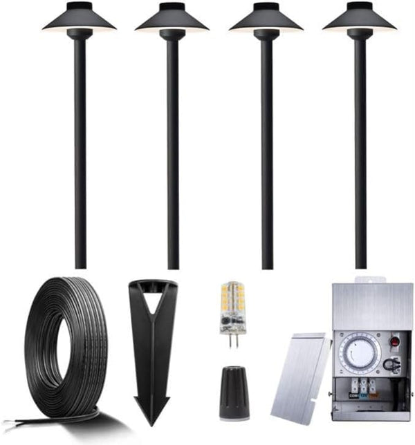 Gardenreet 12V Brass Landscape Black Path Lighting Kit (4 Pack Path Lights) with 75W Low Voltage Transformer and | Lumora