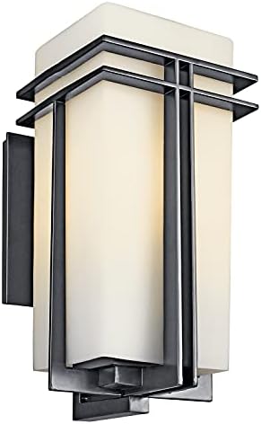 Kichler Tremillo 20.25" Outdoor Wall Sconce Light in Black, Exterior 1-Light Fixture with Satin Etched Cased Opal | Lumora