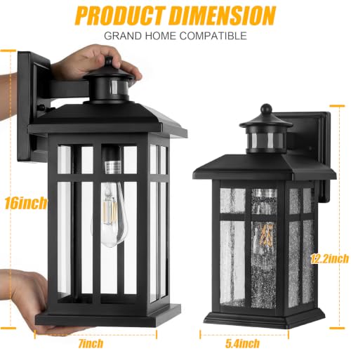 16" Black Motion Sensor Wall Sconce Light for House