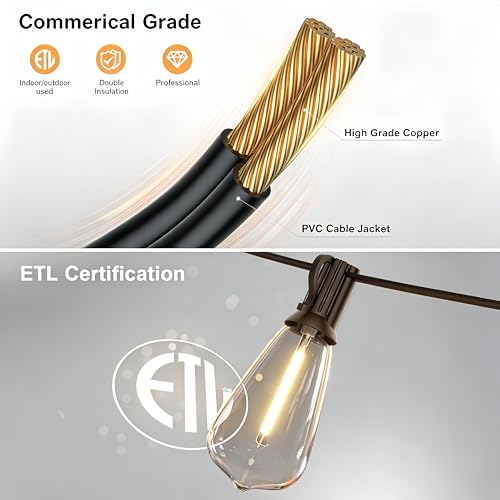 120FT Outdoor String Lights ST38 LED with Remote Waterproof Dimmable