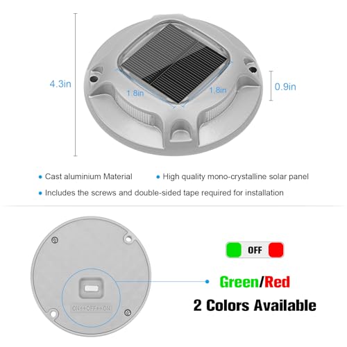 VOLISUN Solar Driveway Lights Dock Marine Lights 12 Pack,2 Colors in 1,Outdoor LED Deck Lights,Solar Powered Waterproof Warning Step Lights for Driveway Sidewalk Pathway (Red/Green)
