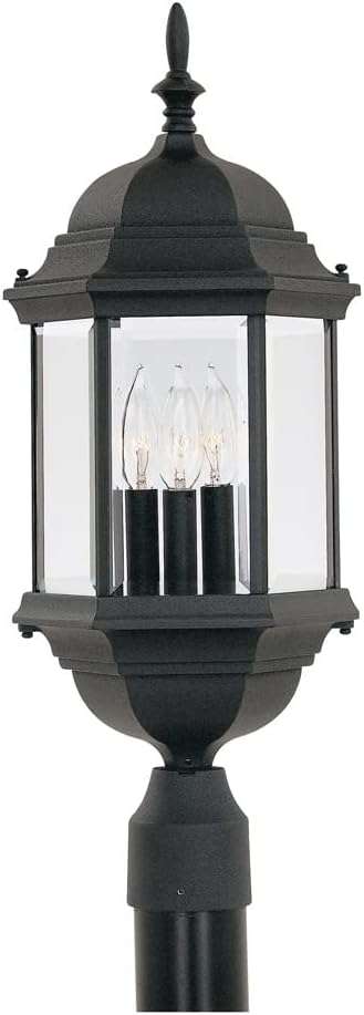 Designers Fountain 3-Light Devonshire Outdoor Post Lantern, 24 Inch Exterior Lighting Fixture, Black, 2986-BK | Lumora