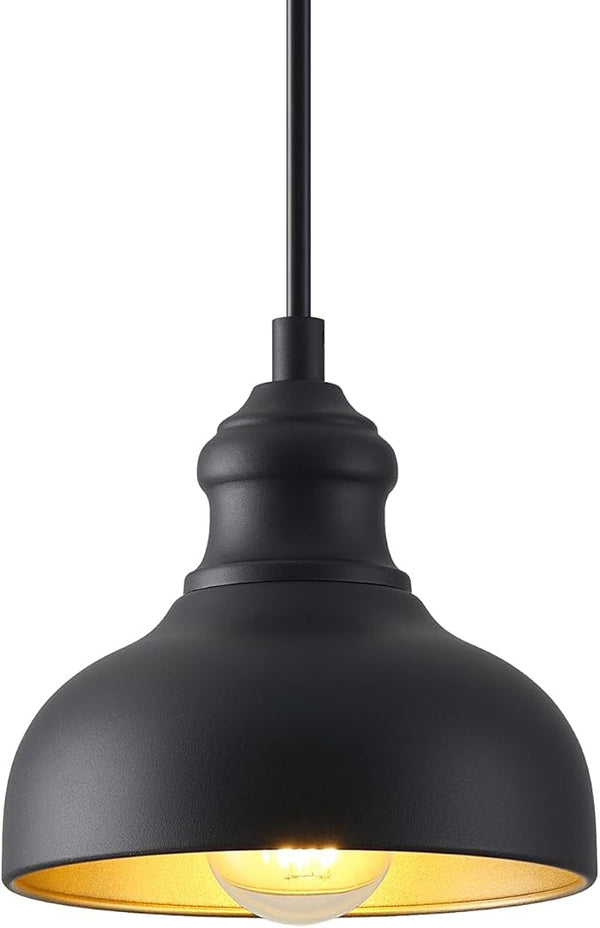 7in Dome Outdoor Pendant Barn Light Black and Brass Kitchen Island Hanging Light Fixture Exterior Small Porch | Lumora