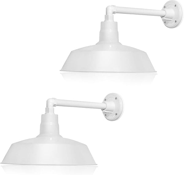 14in. White Outdoor Gooseneck Barn Light Fixture with 13in. Long Extension Arm - Wall Sconce Farmhouse, Vintage | Lumora