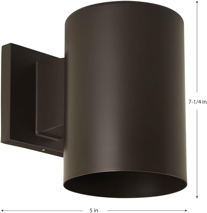 Progress Lighting 5-Inch Cylinder Outdoor Wall Sconce, 1-Light Modern Wall Mount Light, Interior and Exterior Lighting for Home or Porch, Aluminum Construction, Antique Bronze (P5674-20)