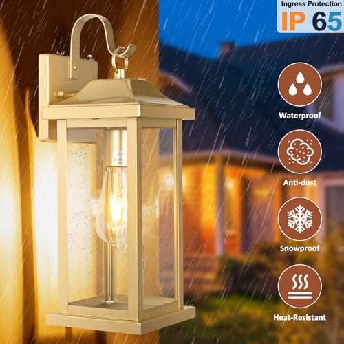 17 Inch Gold Outdoor Sconces Dusk to Dawn 2-Pack