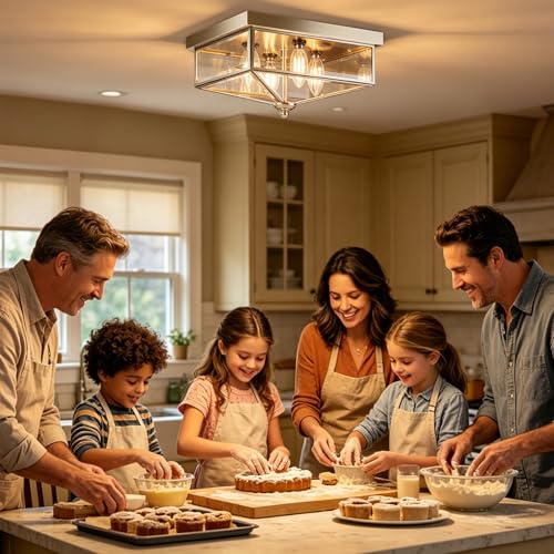 Kalium Farmhouse Style Square Flush Mount Ceiling Light, 4-Light Modern.