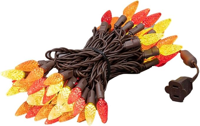 70 Light 24Ft Fall Thanksgiving Lights Commercial String Lights C6 LED Strawberry Faceted Bulb – Red/Orange/Yellow | Lumora