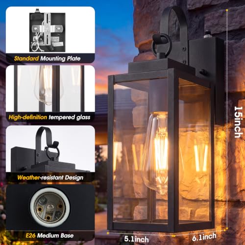 15" Dusk to Dawn Porch Light, Black Extra-Large Outdoor Wall Light