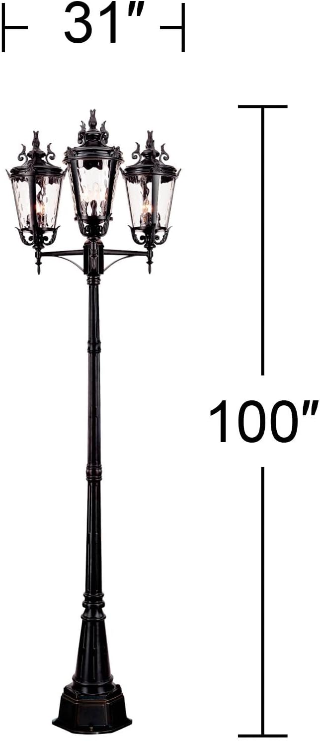 John Timberland Marseille Traditional Outdoor Post Light Street Lantern 3-Light Fixture Textured Black 100" Clear | Lumora
