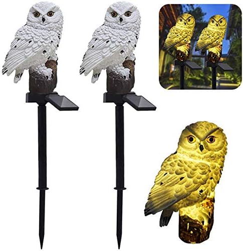 2-Pack Solar White Owl Outdoor Garden Light Garden Solar Lights Outdoor Decorative Resin Owl Solar LED Lights with | Lumora