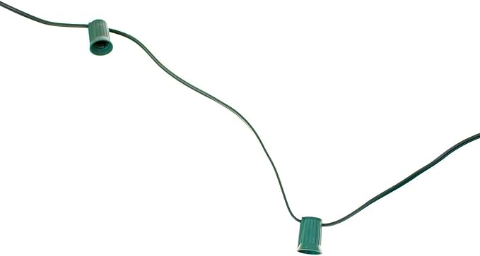 EST. LEE DISPLAY L D 1902 Outdoor Patio String Light Cords with Male & Female Plugs Green & White Wire 12in Spacing Sockets, 25FT Length (Green, C7 - E12)