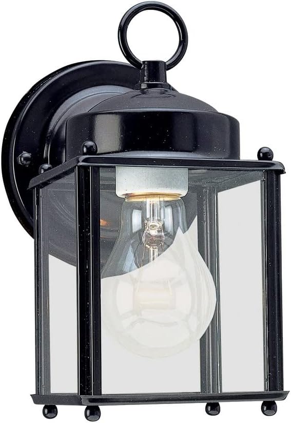 Sea Gull Lighting 8592-12 New Castle One-Light Outdoor Wall Lantern with Clear Glass Panels, Black Finish | Lumora