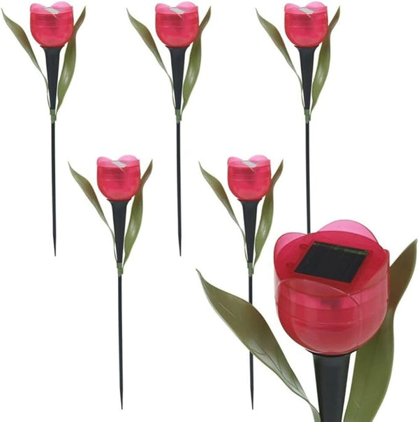 anso 6pcs Garden Tulip Flower Shape LED Solar Powered Lights Outdoor Yard Standing Decors (Red) | Lumora