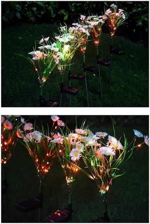 Solar Flower Lights Outdoor, Waterproof LED Daisy Flowers Solar Stake Decorative In-Ground Lights 2Mode for Garden Landscape Yard Pathway Wedding Party (White, 2Pack)