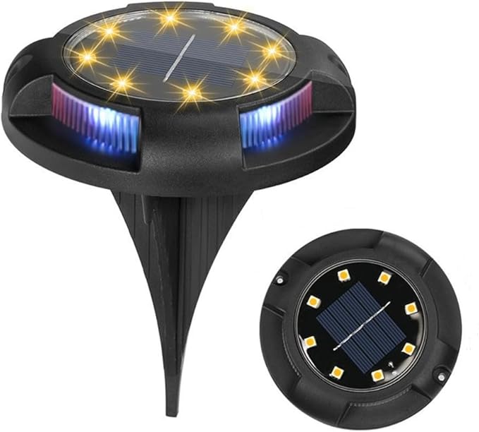 4 Packs Solar Lights Outdoor Garden Ground Lights IP44 Waterproof Solar Powered Pathway Deck Light for Lawn Walkway Yard (Warm 8Leds+Color 4Leds)