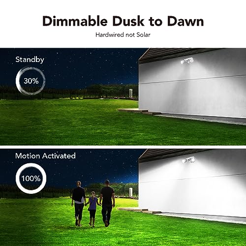 OREiN 2 Pack Motion Sensor Outdoor Lights, 450° Superwide Adjustment Dimmable Dusk to Dawn Flood Lights Outdoor, 5000K 12W=150W Outside LED Security Lights, IP65, White (Hardwired)